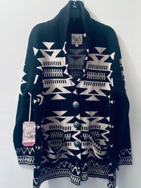 Cotton & Rye Women's Southwestern Multi Black and White Print Blanket Cardigan